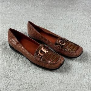 Bellini Barcelona orange genuine snakeskin leather loafers, 10